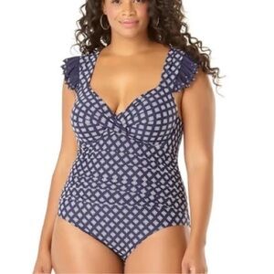 ANNE COLE SIGNATURE Eyelet It Go Flounce Twist Underwire One-Piece Women’s 16
